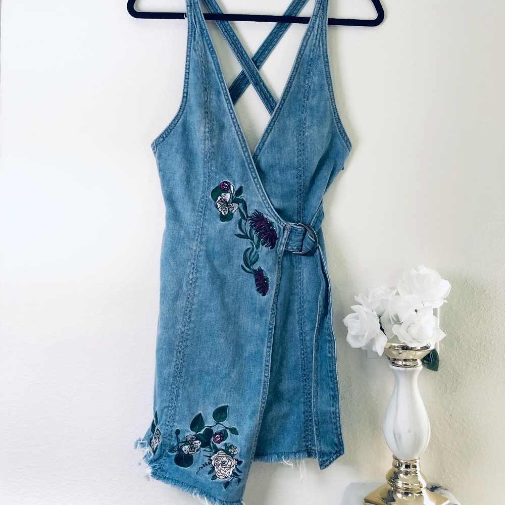Coachella Denim Wrap Flower Dress